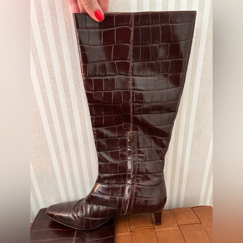 Madewell The Dimes Leather Kitten-Heel Knee Boot Chocolate Raisin Women Size 7 - Picture 8 of 15